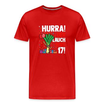 Hurra der Lauch wird 17 - Männer Premium Bio T-Shirt - Rot - Vorne - Damien (186cm)
