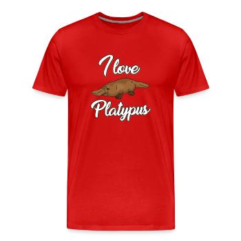 I love platypuses - Men's Premium Organic T-Shirt - red - Front - Damien (186cm)