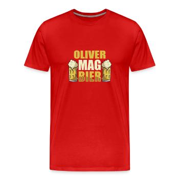 Oliver mag Bier Name Geburtstag - Männer Premium Bio T-Shirt - Rot - Vorne - Damien (186cm)