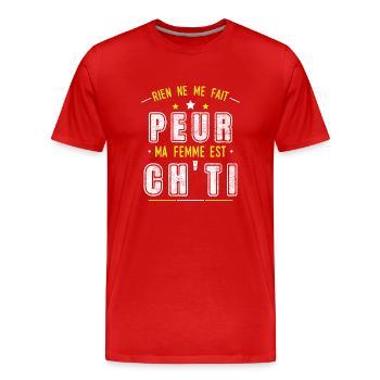 Idée Cadeau Couple Ch-ti Citation Région Nord Chti - T-shirt bio Premium Homme - rouge - Devant - Damien (186cm)