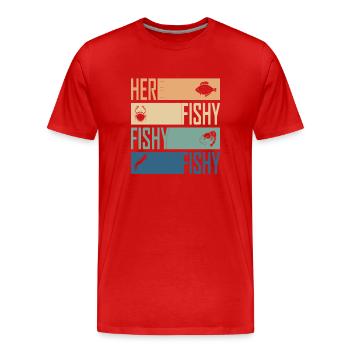 Here Fish Fishy Hunting Cool Fisherman Retro - Men's Premium Organic T-Shirt - red - Front - Damien (186cm)