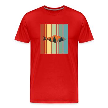 Angeln Fisch Bäume Berg Retro Vintage - Männer Premium Bio T-Shirt - Rot - Vorne - Damien (186cm)