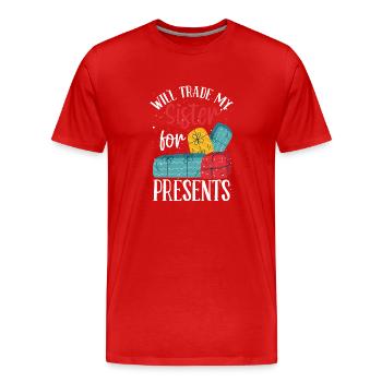 Échanger ma sœur contre des cadeaux - T-shirt bio Premium Homme - rouge - Devant - Damien (186cm)