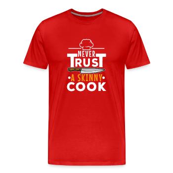Ne faites jamais confiance à un cuisinier maigre - T-shirt bio Premium Homme - rouge - Devant - Damien (186cm)