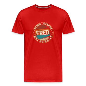 Fred Vorname Name Geburtstag - Männer Premium Bio T-Shirt - Rot - Vorne - Damien (186cm)