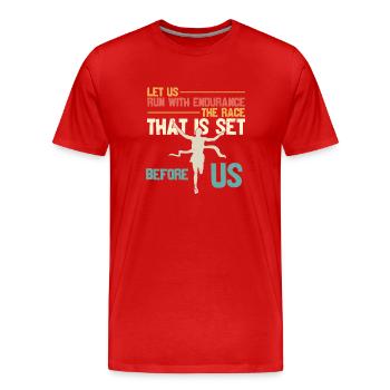 Courons avec endurance La course qui se déroule - T-shirt bio Premium Homme - rouge - Devant - Damien (186cm)