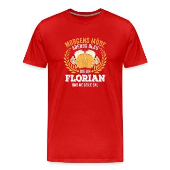 Florian Vorname Name Geburtstag Bier saufen - Männer Premium Bio T-Shirt - Rot - Vorne - Damien (186cm)