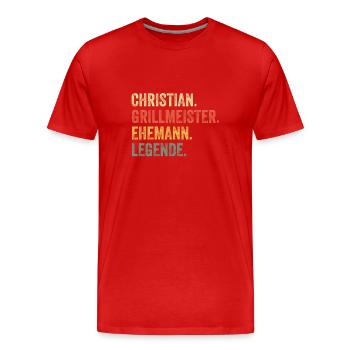 Christian Grillmeister Ehemann Vorname Grillen - Männer Premium Bio T-Shirt - Rot - Vorne - Damien (186cm)