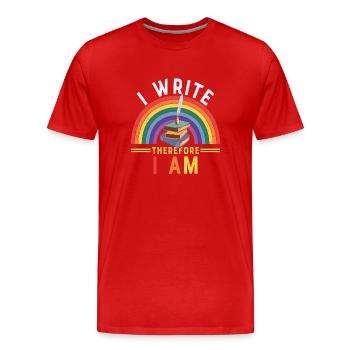 I Write Therefore I Am Writer Quotes - Men's Premium Organic T-Shirt - red - Front - Damien (186cm)