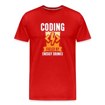 Programming with Energydrinks Coding Code Coder - Men's Premium Organic T-Shirt - red - Front - Damien (186cm)