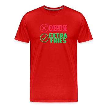 Übung Extra Pommes Exercice Extra Frites Fitness - T-shirt bio Premium Homme - rouge - Devant - Damien (186cm)