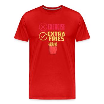Übung Extra Pommes Exercice Extra Frites Fitness - T-shirt bio Premium Homme - rouge - Devant - Damien (186cm)