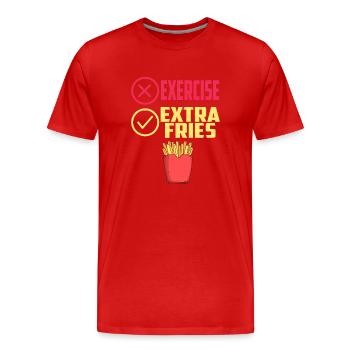 Übung Extra Pommes Exercice Extra Frites Fitness - T-shirt bio Premium Homme - rouge - Devant - Damien (186cm)
