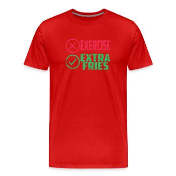 Übung Extra Pommes Exercice Extra Frites Fitness - T-shirt bio Premium Homme - rouge - Devant - Damien (186cm)