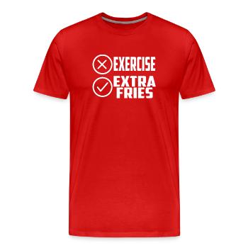 Übung Extra Pommes Exercice Extra Frites Fitness - T-shirt bio Premium Homme - rouge - Devant - Damien (186cm)