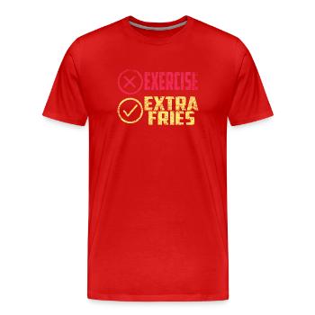 Übung Extra Pommes Exercice Extra Frites Fitness - T-shirt bio Premium Homme - rouge - Devant - Damien (186cm)