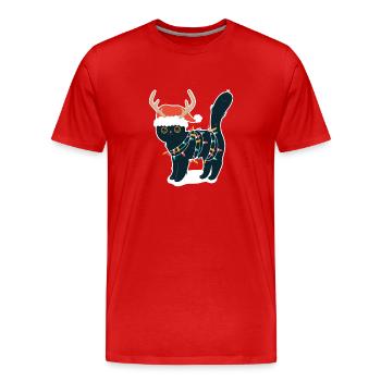 Renne Chat Noir Lumières De Noël Drôle - T-shirt bio Premium Homme - rouge - Devant - Damien (186cm)