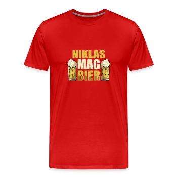 Niklas mag Bier Name Geburtstag - Männer Premium Bio T-Shirt - Rot - Vorne - Damien (186cm)