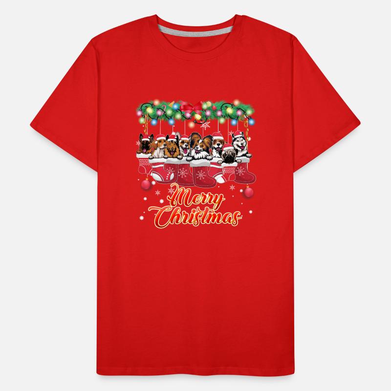 Chiens mignons et câlins comme décorations de Noël T-shirt bio Premium Homme