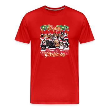 Hunde als Weihnachtsdekoration - Süße Hunde Weihnachten - Männer Premium Bio T-Shirt - Rot - Vorne - Damien (186cm)