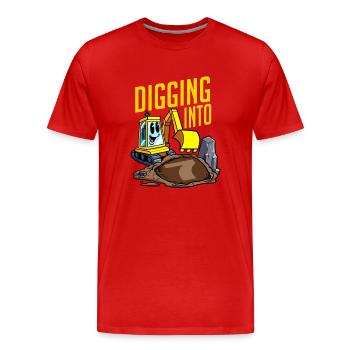 Conducteur de pelle creusant dans une pelle de 7 anniversaires - T-shirt bio Premium Homme - rouge - Devant - Damien (186cm)