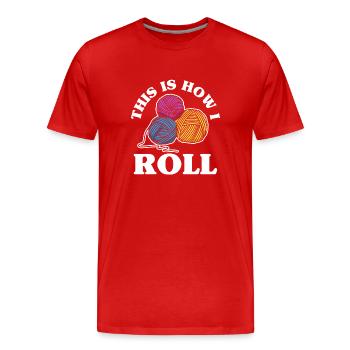 Stricken Wolle Garn - Männer Premium Bio T-Shirt - Rot - Vorne - Damien (186cm)