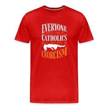 Catholiques, Église, Exorcisme - T-shirt bio Premium Homme - rouge - Devant - Damien (186cm)