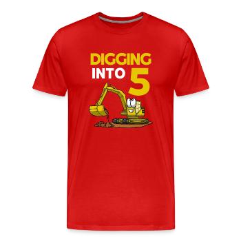 Conducteur de pelle creusant dans une pelle de 5 anniversaires - T-shirt bio Premium Homme - rouge - Devant - Damien (186cm)