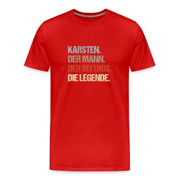 Karsten der Mann der Mythos die Legende - Männer Premium Bio T-Shirt - Rot - Vorne - Damien (186cm)