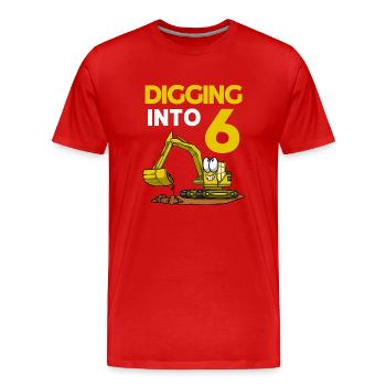 Conducteur de pelle creusant dans une pelle de 6 anniversaires - T-shirt bio Premium Homme - rouge - Devant - Damien (186cm)