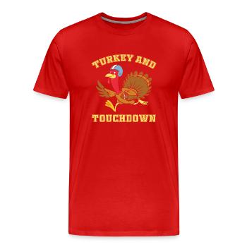 Dinde de Thanksgiving et Touchdowns - Thanksgiving - T-shirt bio Premium Homme - rouge - Devant - Damien (186cm)