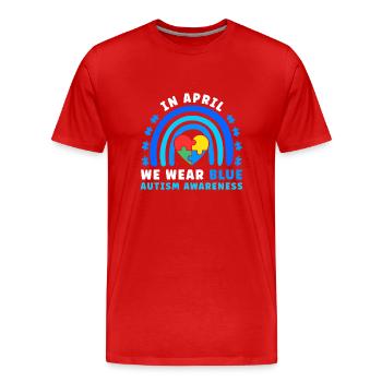 In April We Wear Blue Autism Awareness - Männer Premium Bio T-Shirt - Rot - Vorne - Damien (186cm)
