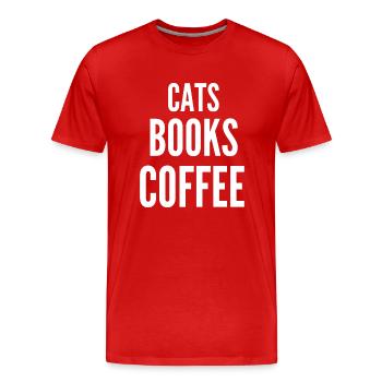 cats books and coffee shirt best gift - Men's Premium Organic T-Shirt - red - Front - Damien (186cm)