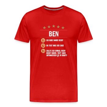 Ben Habe immer Recht Namenstag - Männer Premium Bio T-Shirt - Rot - Vorne - Damien (186cm)