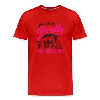 Steam Train Driver Trainspotting - Men's Premium Organic T-Shirt - red - Front - Damien (186cm)