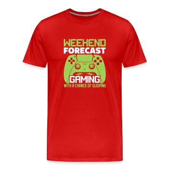 Weekend forecast gaming with a chance of sleeping - Men's Premium Organic T-Shirt - red - Front - Damien (186cm)