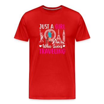 1 Just a girl who loves traveling - Men's Premium Organic T-Shirt - red - Front - Damien (186cm)
