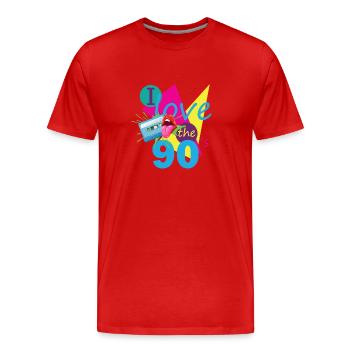 Cassette rétro des années 90 Tenue des années 90 J’aime les années 90 - T-shirt bio Premium Homme - rouge - Devant - Damien (186cm)
