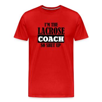 Lacrosse Trainer Experte Sport Spiel Coach - Männer Premium Bio T-Shirt - Rot - Vorne - Damien (186cm)