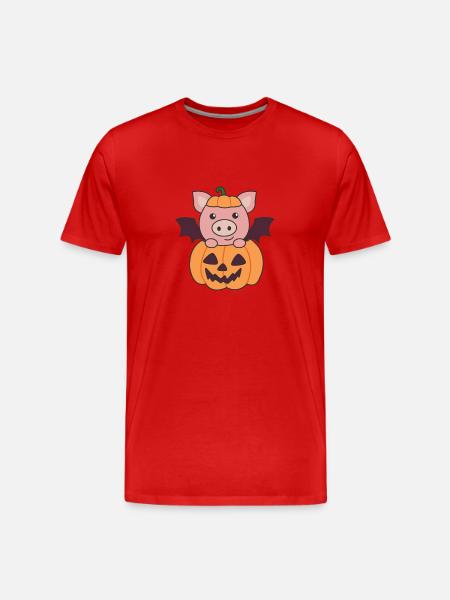 Pig Halloween Pumpkin Bat Costume - Men's Premium Organic T-Shirt - red