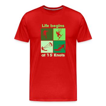 La vie commence à 15 nœuds, Lifestyle Vintage Design - T-shirt bio Premium Homme - rouge - Devant - Damien (186cm)