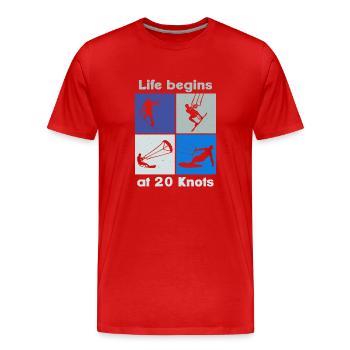 La vie commence à 20 nœuds, Lifestyle Vintage Design - T-shirt bio Premium Homme - rouge - Devant - Damien (186cm)