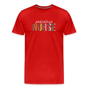 Kinderkrankenschwester Bunte Leopard Print Lustig - Männer Premium Bio T-Shirt - Rot - Vorne - Damien (186cm)