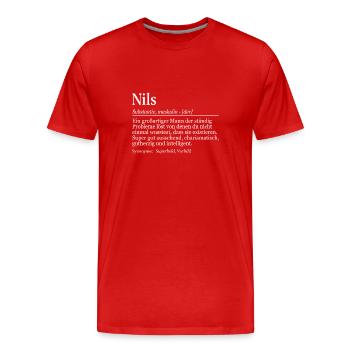 Nils Definition Namenstag Geburtstag Name - Männer Premium Bio T-Shirt - Rot - Vorne - Damien (186cm)