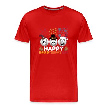 Happy Hello Thanksmas Halloween Thanksgiving Xmas - Men's Premium Organic T-Shirt - red - Front - Damien (186cm)