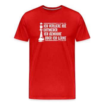 Schachspieler, Ich Verliere Nie, Schach - Männer Premium Bio T-Shirt - Rot - Vorne - Damien (186cm)