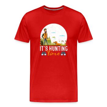 Temps de chasse amusant avec cor de chasse dans la nature - T-shirt bio Premium Homme - rouge - Devant - Damien (186cm)