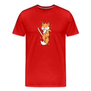 Fuchs mit Schwert lustiger Rotfuchs Tier - Männer Premium Bio T-Shirt - Rot - Vorne - Damien (186cm)