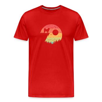 Malamute d’Alaska au lever du soleil dans la forêt - T-shirt bio Premium Homme - rouge - Devant - Damien (186cm)