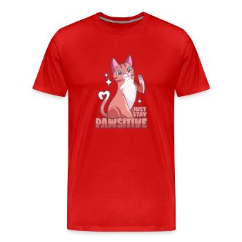 Positive cat - Pawsitive! - Men's Premium Organic T-Shirt - red - Front - Damien (186cm)